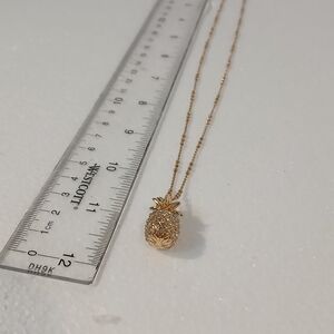 Banana Republic Pineapple Delicate Necklace GoldTone Rhindstones *Preowned
